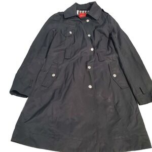 Esprit Black Trench Coat Button Jacket Pockets Belt Loops No Belt Women's Sz 10